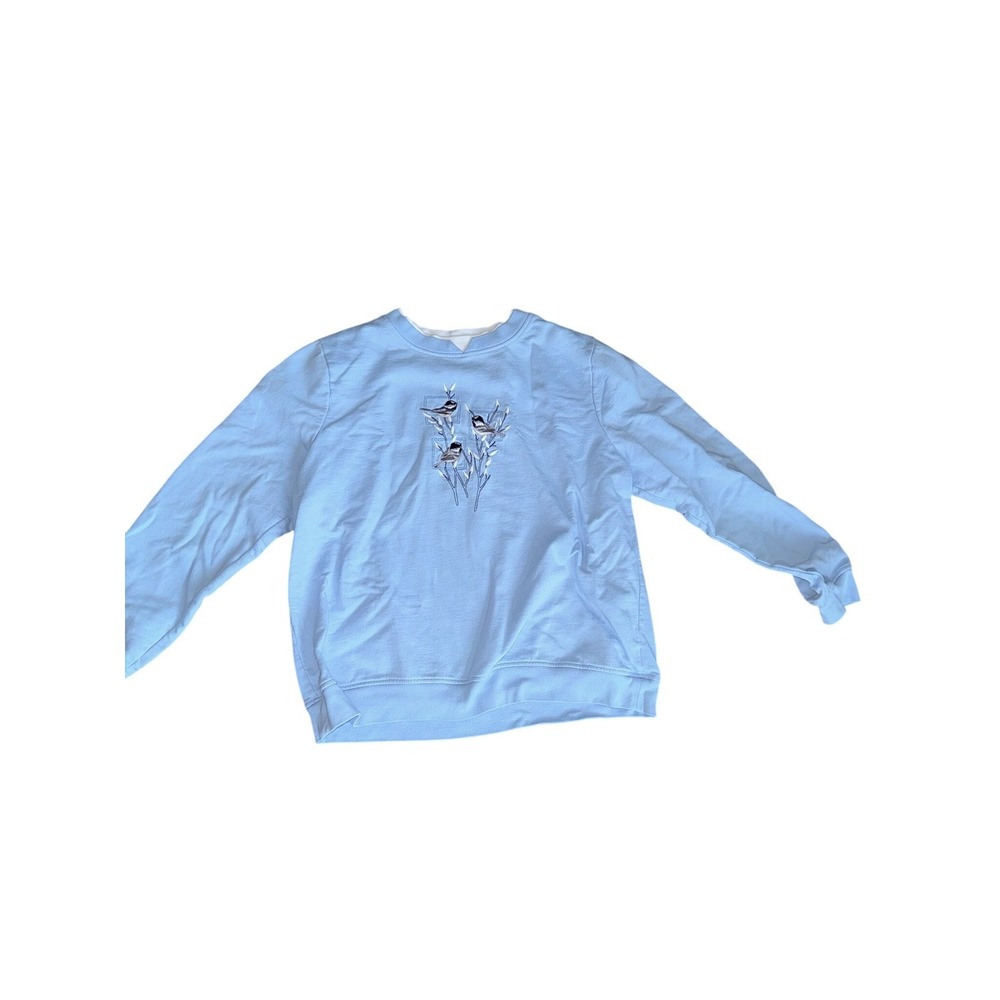 Breckenridge Embroidered Bird Sweatshirt Coastal Grandma Blue Crewneck Women's L